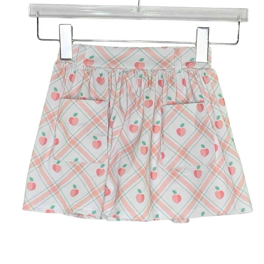 Sugar Bee Plaid Pleated Pocket Mini Skirt Skort 5T NEW Peach Apple Fruit Pink